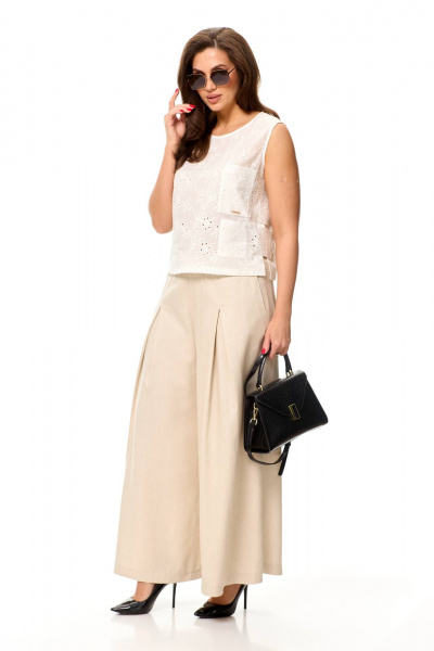 Летний комплект блузон и палаццо из вискозы Taita plus 2419 молоко+беж - фото 9
