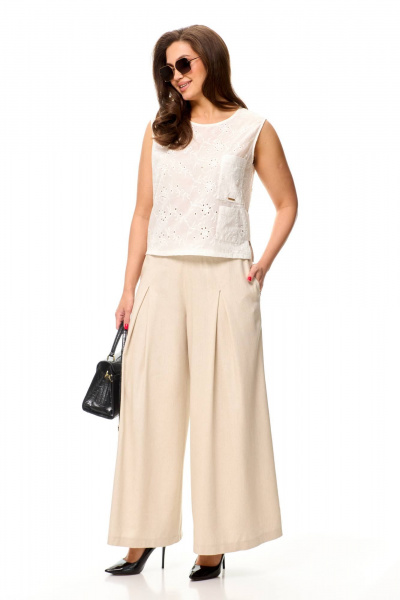 Летний комплект блузон и палаццо из вискозы Taita plus 2419 молоко+беж - фото 8