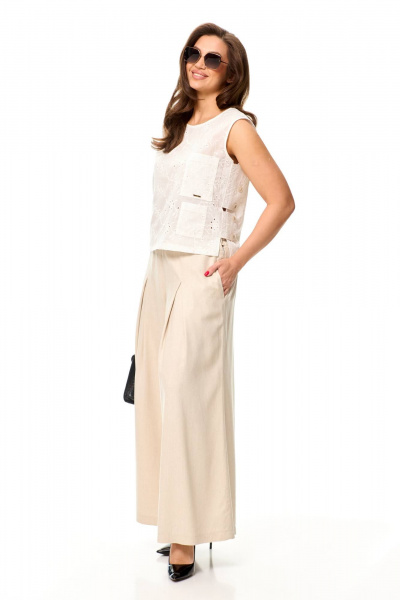 Летний комплект блузон и палаццо из вискозы Taita plus 2419 молоко+беж - фото 7