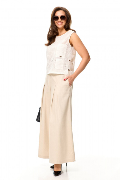 Летний комплект блузон и палаццо из вискозы Taita plus 2419 молоко+беж - фото 5
