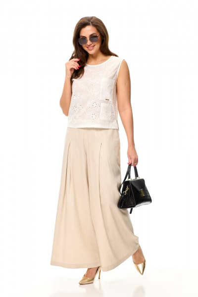 Летний комплект блузон и палаццо из вискозы Taita plus 2419 молоко+беж - фото 3