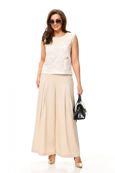Летний комплект блузон и палаццо из вискозы Taita plus 2419 молоко+беж - фото 2