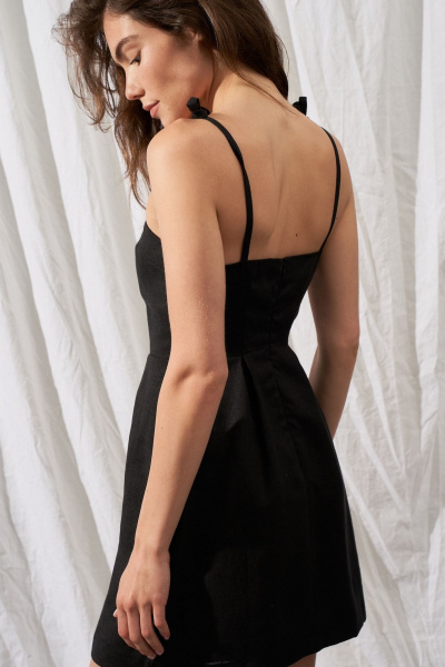 Платье мини из льна с квадратным вырезом Puella 3003 черный - фото 4