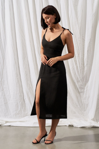 Миди-платье с регулировкой декольте из льна Puella 3004 черный_миди - фото 3