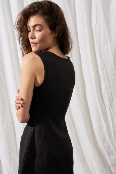 Лен черное мини-платье с короткими бретелями и подкладкой Puella 3006 черный - фото 5