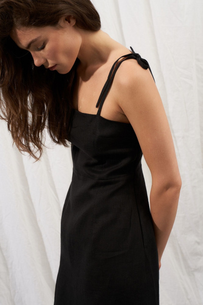 Лен черное мини-платье с эффектным вырезом и завязками Puella 3008 черный_Энни - фото 6