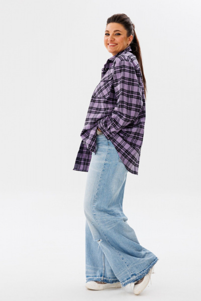 Демисезонная шерстяная клетчатая рубашка в стиле кэжуал Anelli 1452 аметистовый - фото 7