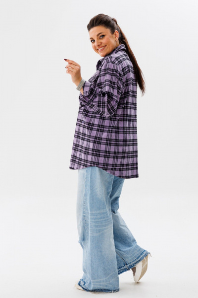 Демисезонная шерстяная клетчатая рубашка в стиле кэжуал Anelli 1452 аметистовый - фото 6