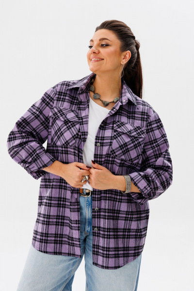Демисезонная шерстяная клетчатая рубашка в стиле кэжуал Anelli 1452 аметистовый - фото 5