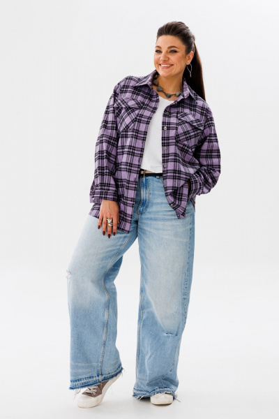 Демисезонная шерстяная клетчатая рубашка в стиле кэжуал Anelli 1452 аметистовый - фото 2