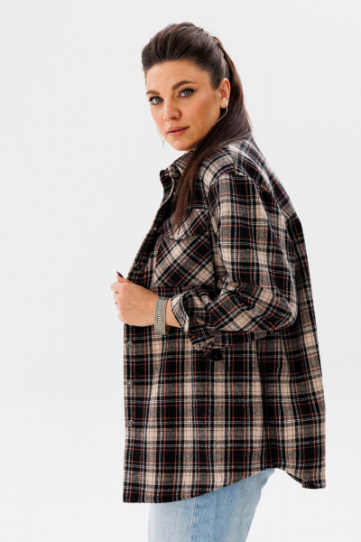 Демисезонная шерстяная клетчатая рубашка в стиле кэжуал с мультиколором Anelli 1452 песок - фото 7