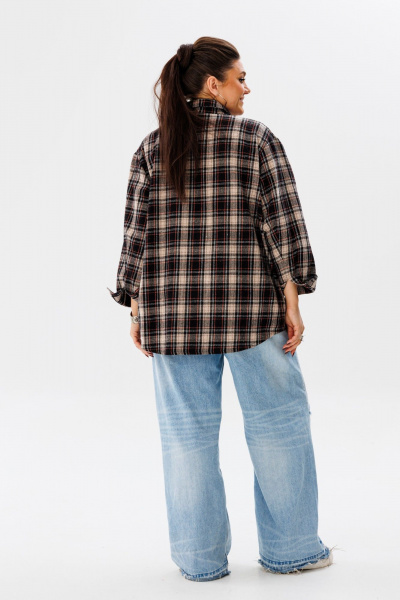 Демисезонная шерстяная клетчатая рубашка в стиле кэжуал с мультиколором Anelli 1452 песок - фото 6