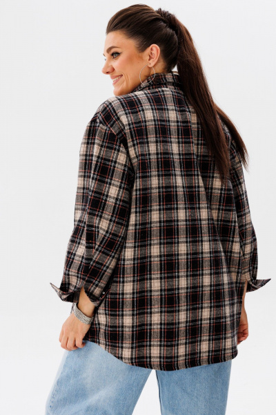 Демисезонная шерстяная клетчатая рубашка в стиле кэжуал с мультиколором Anelli 1452 песок - фото 5