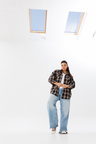 Демисезонная шерстяная клетчатая рубашка в стиле кэжуал с мультиколором Anelli 1452 песок - фото 4