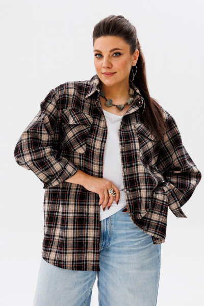 Демисезонная шерстяная клетчатая рубашка в стиле кэжуал с мультиколором Anelli 1452 песок - фото 3