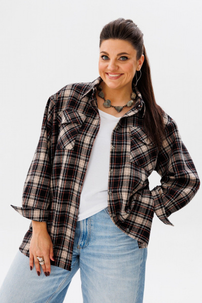 Демисезонная шерстяная клетчатая рубашка в стиле кэжуал с мультиколором Anelli 1452 песок - фото 1