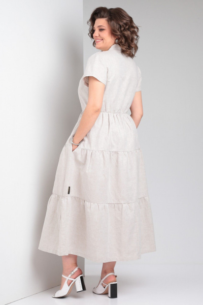 Льняное платье макси с воланами и V-образным вырезом Celentano lite 5028.1 натуральный - фото 13