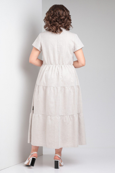 Льняное платье макси с воланами и V-образным вырезом Celentano lite 5028.1 натуральный - фото 12