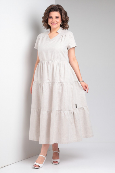 Льняное платье макси с воланами и V-образным вырезом Celentano lite 5028.1 натуральный - фото 11