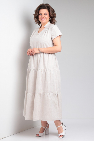 Льняное платье макси с воланами и V-образным вырезом Celentano lite 5028.1 натуральный - фото 10