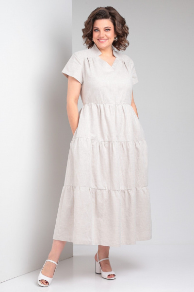 Льняное платье макси с воланами и V-образным вырезом Celentano lite 5028.1 натуральный - фото 9