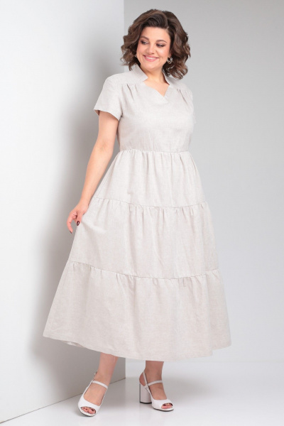 Льняное платье макси с воланами и V-образным вырезом Celentano lite 5028.1 натуральный - фото 8