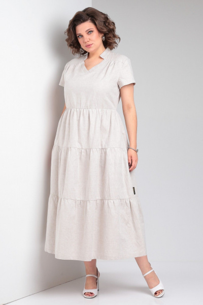 Льняное платье макси с воланами и V-образным вырезом Celentano lite 5028.1 натуральный - фото 7