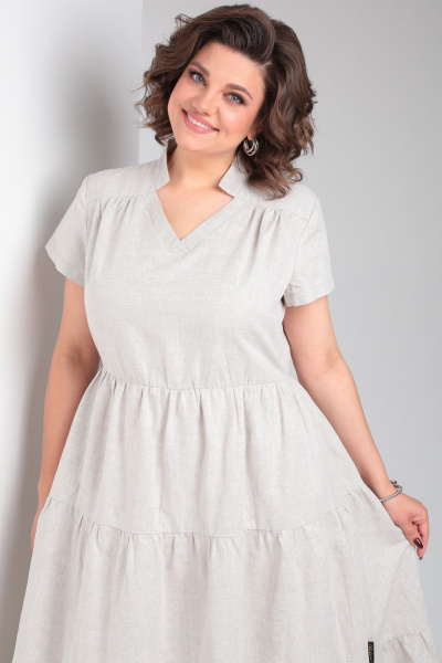 Льняное платье макси с воланами и V-образным вырезом Celentano lite 5028.1 натуральный - фото 5
