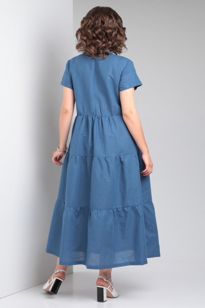 Льняное платье макси с воланами и карманами Celentano lite 5028.2 синий - фото 11