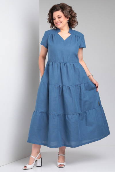 Льняное платье макси с воланами и карманами Celentano lite 5028.2 синий - фото 8