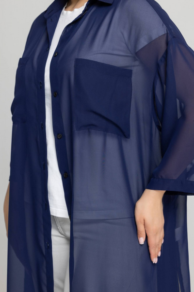 На каждый день синяя блузка-рубашка из шифона Avila 0955 темно-синий - фото 3