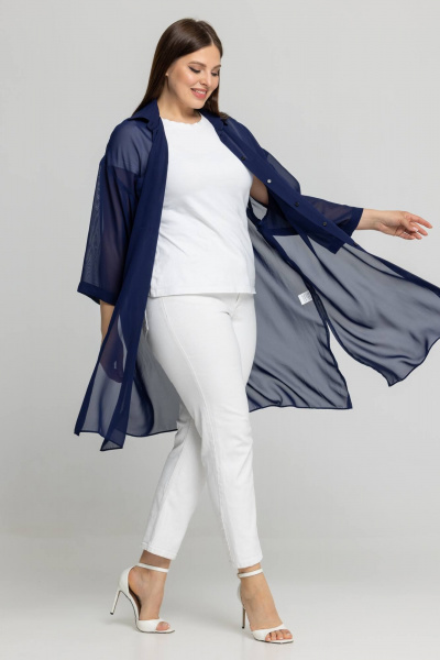 На каждый день синяя блузка-рубашка из шифона Avila 0955 темно-синий - фото 8