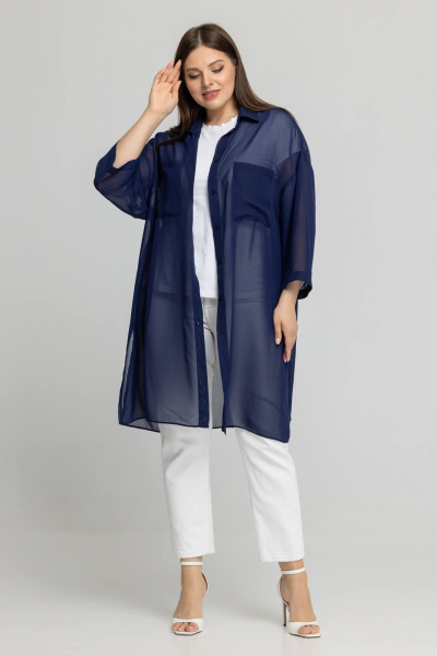 На каждый день синяя блузка-рубашка из шифона Avila 0955 темно-синий - фото 7