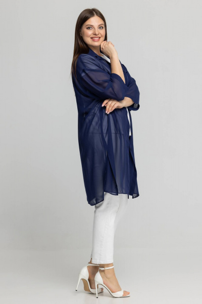 На каждый день синяя блузка-рубашка из шифона Avila 0955 темно-синий - фото 5