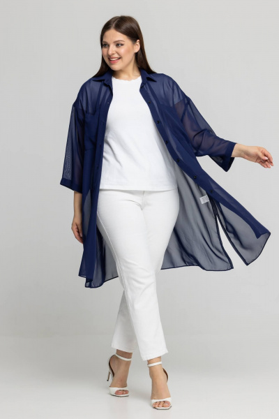 На каждый день синяя блузка-рубашка из шифона Avila 0955 темно-синий - фото 4