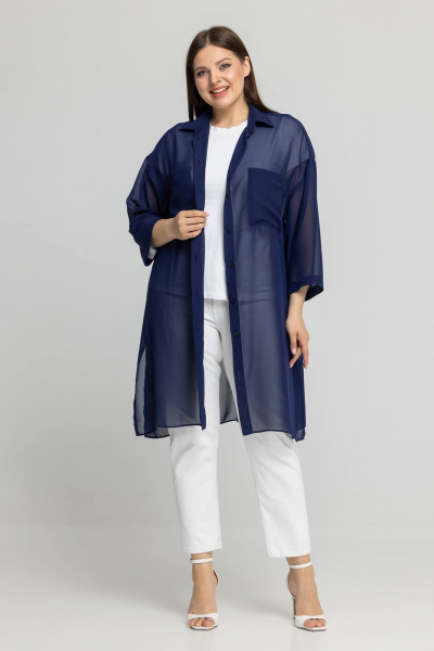 На каждый день синяя блузка-рубашка из шифона Avila 0955 темно-синий - фото 1