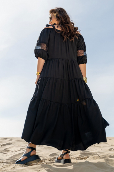 Легкое платье на бретелях с кружевными вставками и воланами Andina 829 чёрный - фото 9