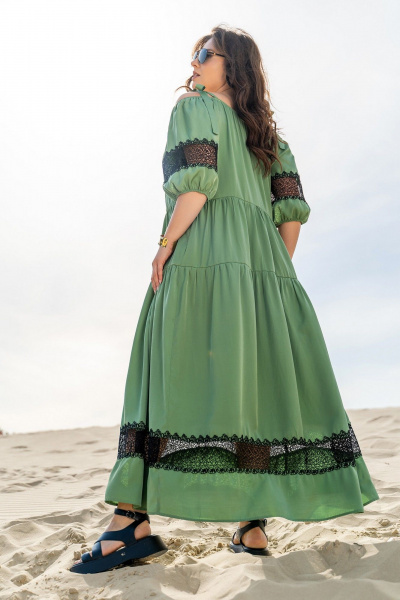 Платье из вискозы на бретелях с кружевами и сборками Andina 830 олива - фото 13