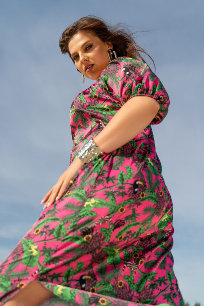 Платье-сарафан с ярким принтом и съёмным поясом Andina 831 фуксия принт - фото 17