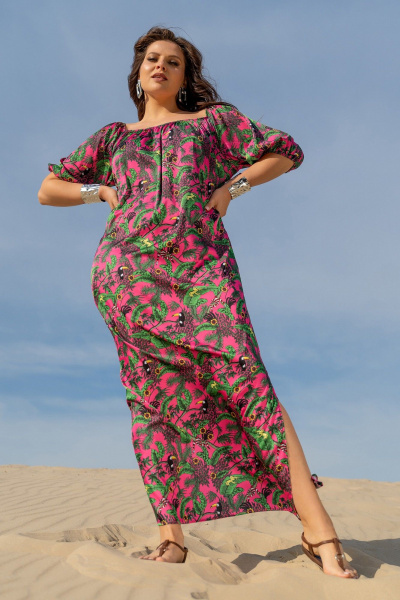 Платье-сарафан с ярким принтом и съёмным поясом Andina 831 фуксия принт - фото 13