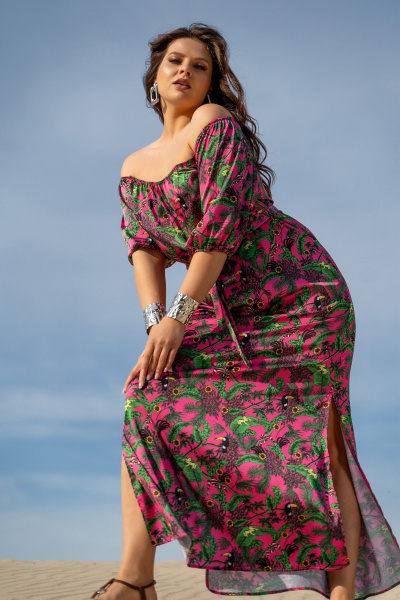 Платье-сарафан с ярким принтом и съёмным поясом Andina 831 фуксия принт - фото 12