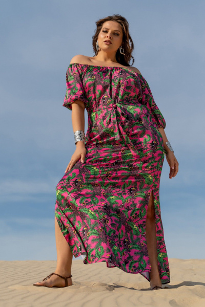 Платье-сарафан с ярким принтом и съёмным поясом Andina 831 фуксия принт - фото 11