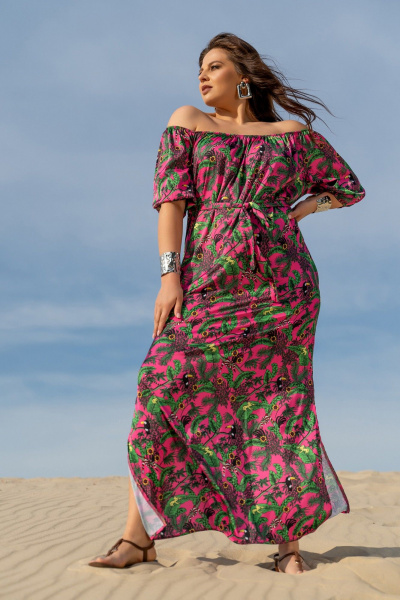 Платье-сарафан с ярким принтом и съёмным поясом Andina 831 фуксия принт - фото 10