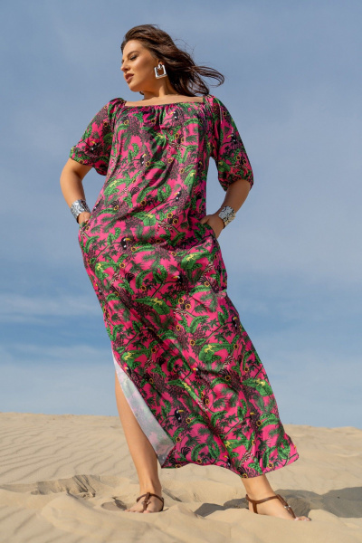Платье-сарафан с ярким принтом и съёмным поясом Andina 831 фуксия принт - фото 9
