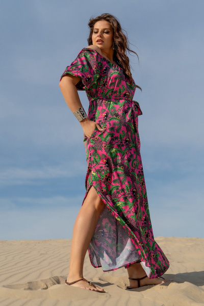 Платье-сарафан с ярким принтом и съёмным поясом Andina 831 фуксия принт - фото 7