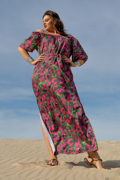 Платье-сарафан с ярким принтом и съёмным поясом Andina 831 фуксия принт - фото 6