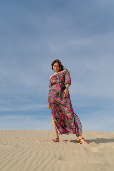 Платье-сарафан с ярким принтом и съёмным поясом Andina 831 фуксия принт - фото 5