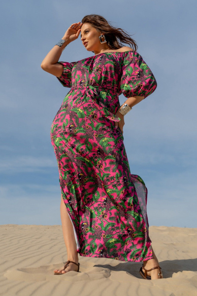 Платье-сарафан с ярким принтом и съёмным поясом Andina 831 фуксия принт - фото 4