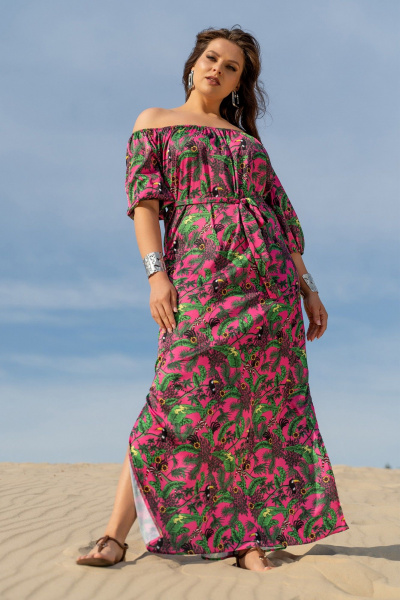 Платье-сарафан с ярким принтом и съёмным поясом Andina 831 фуксия принт - фото 2