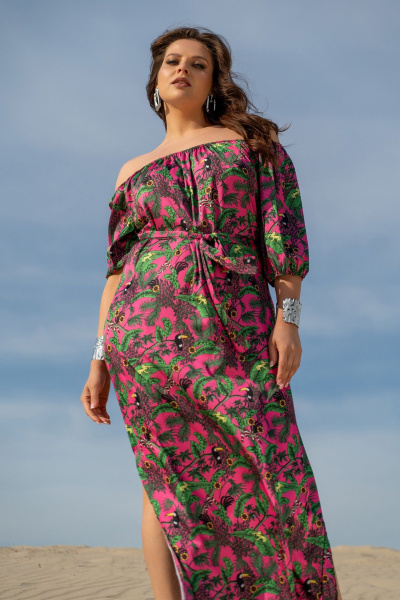 Платье-сарафан с ярким принтом и съёмным поясом Andina 831 фуксия принт - фото 3